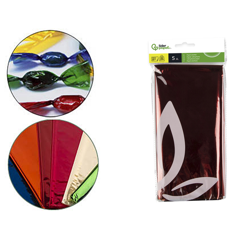 Papel celofan liderpapel 50x70 cm 22g/m2 bolsa de 10 hojas colores surtidos