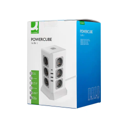 Regleta q-connect enchufe multiple 16 en 1 cable 2 mt 12 tomas de corriente+3 usb+1 usb tipo c 120x120x210mm