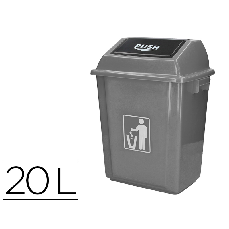 Papelera contenedor q-connect plastico con tapa de balancin 20 litros gris 340x240x450 mm