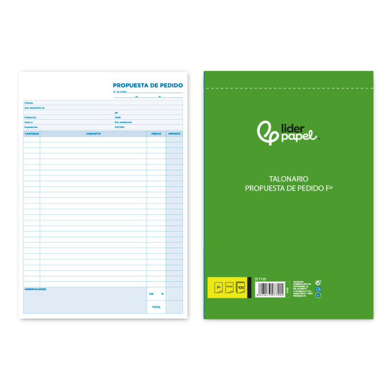 Talonario liderpapel pedidos folio original 125