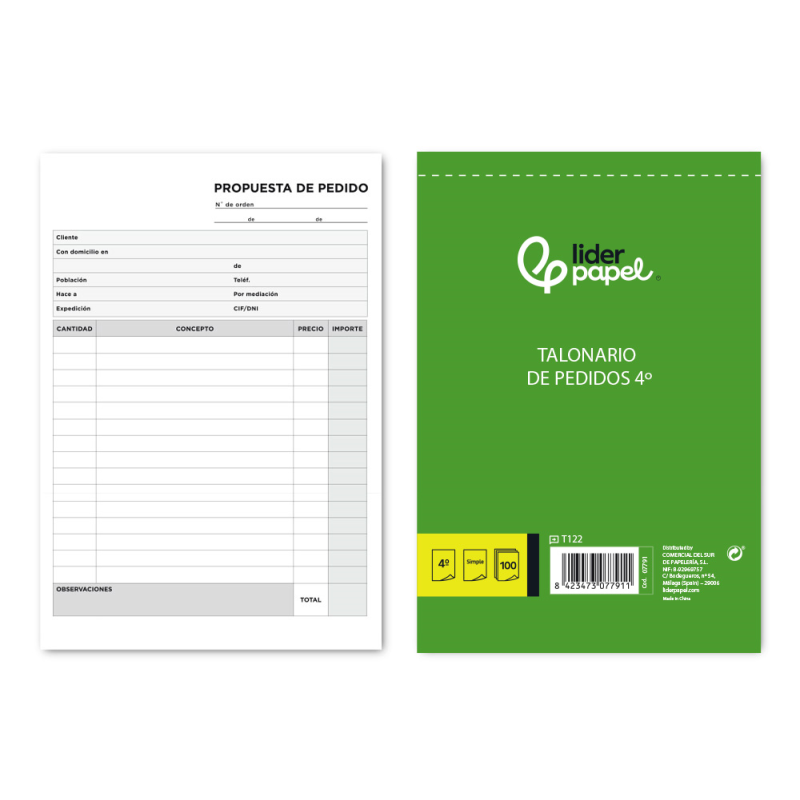 Talonario liderpapel pedidos cuarto original 122