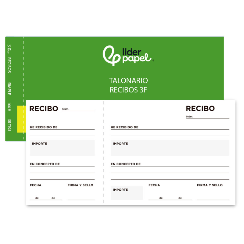 Talonario liderpapel recibos tres en folio apaisado