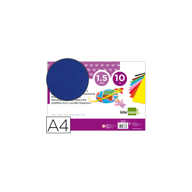 Goma eva liderpapel din a4 60g/m2 espesor 1,5mm azul paquete de 10 hojas