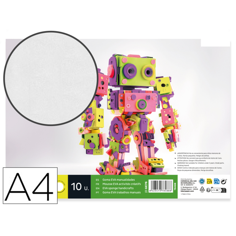 Goma eva liderpapel din a4 60g/m2 espesor 1,5mm blanco paquete de 10 hojas