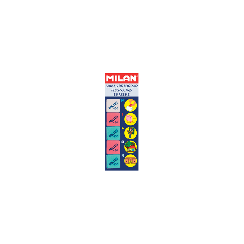 Goma de borrar milan 430-5 blister de 5 unidades