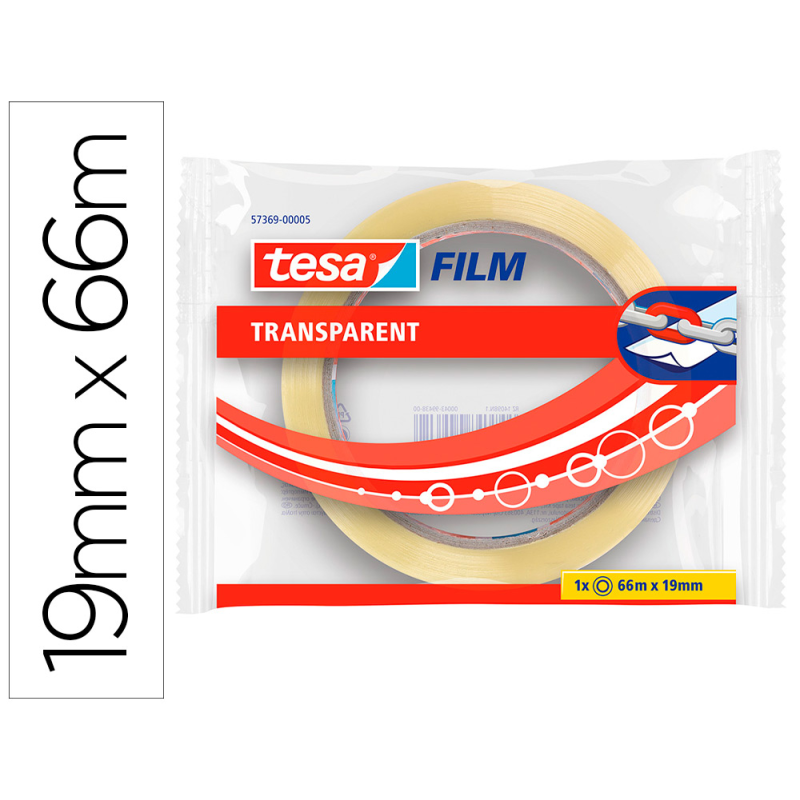 Cinta adhesiva tesa transparente 66 mt x 19 mm