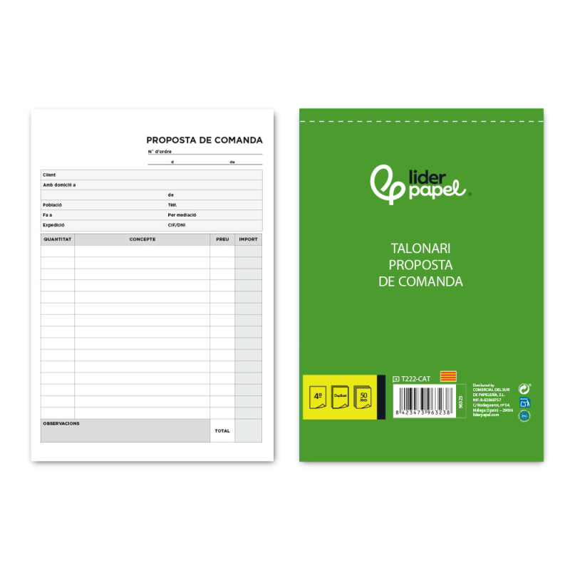 Talonario liderpapel pedidos cuarto original y copia t222 texto en catalan