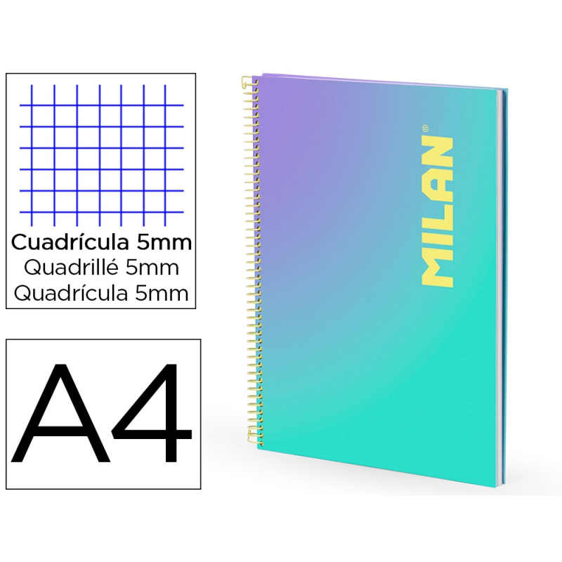 Cuaderno espiral milan coleccion sunset din a4 tapa dura 90 hojas 95 gr cuadricula 5 mm verde