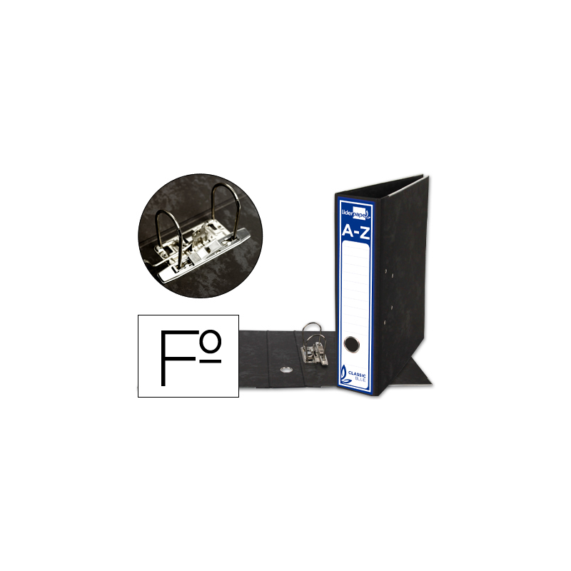 Archivador de palanca liderpapel folio classic blue carton entrecolado sin rado lomo 80mm negro compresor metal