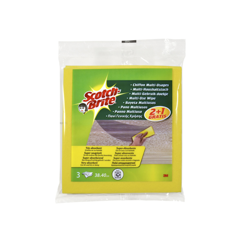 Bayeta multiuso 3m scotch brite amarilla pack 2 unidades + 1 gratis