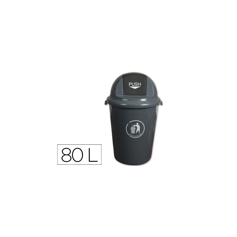 Papelera contenedor q-connect plastico con tapadera 80l color gris 450x760 mm