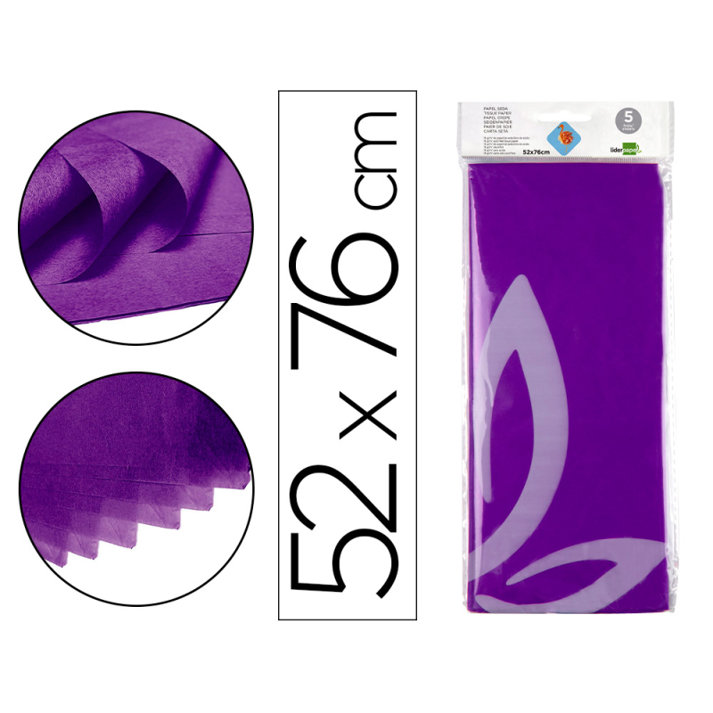 Papel seda liderpapel 52x76cm 18g/m2 bolsa de 5 hojas violeta