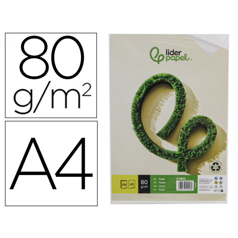 Papel liderpapel a5 reciclado 80 g paquete de 250 hojas