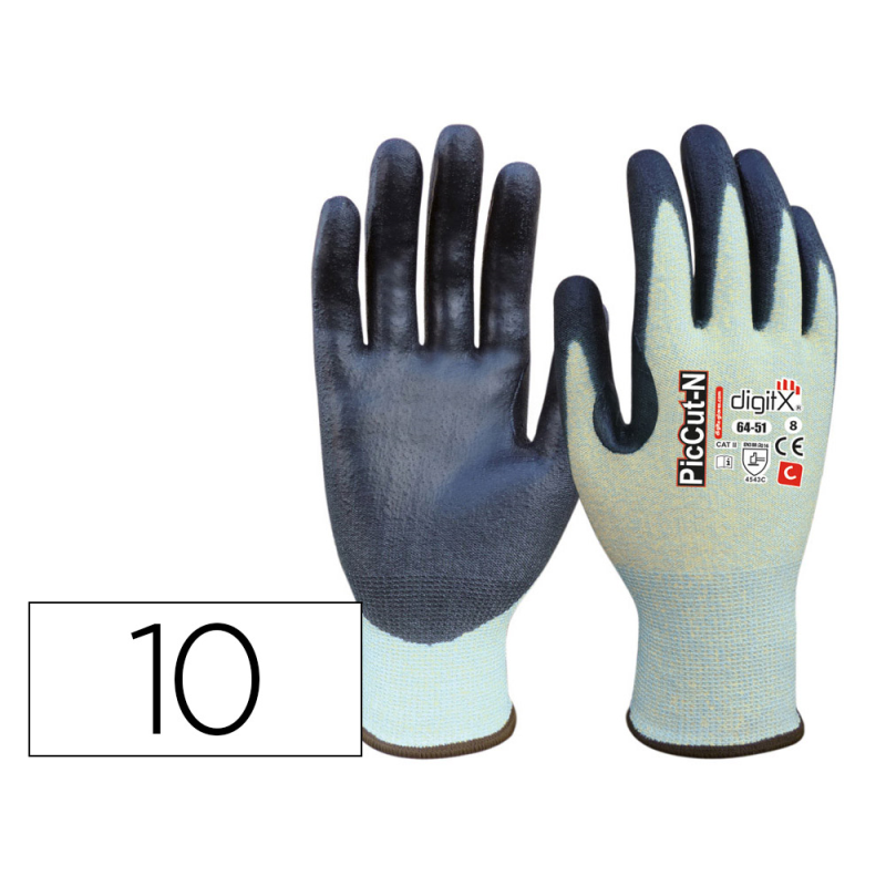 Guantes de polietileno safetop piccut-n en388 anticorte con refuerzo pulgar talla 10