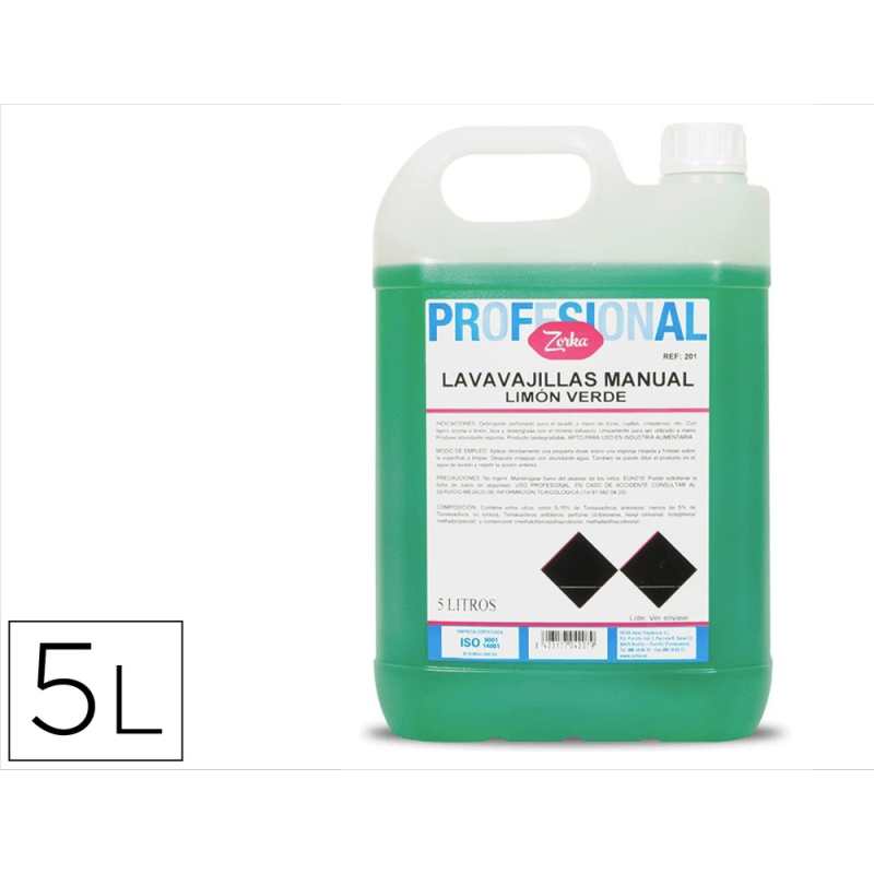 Lavavajillas manual zorka limon verde garrafa 5 litros