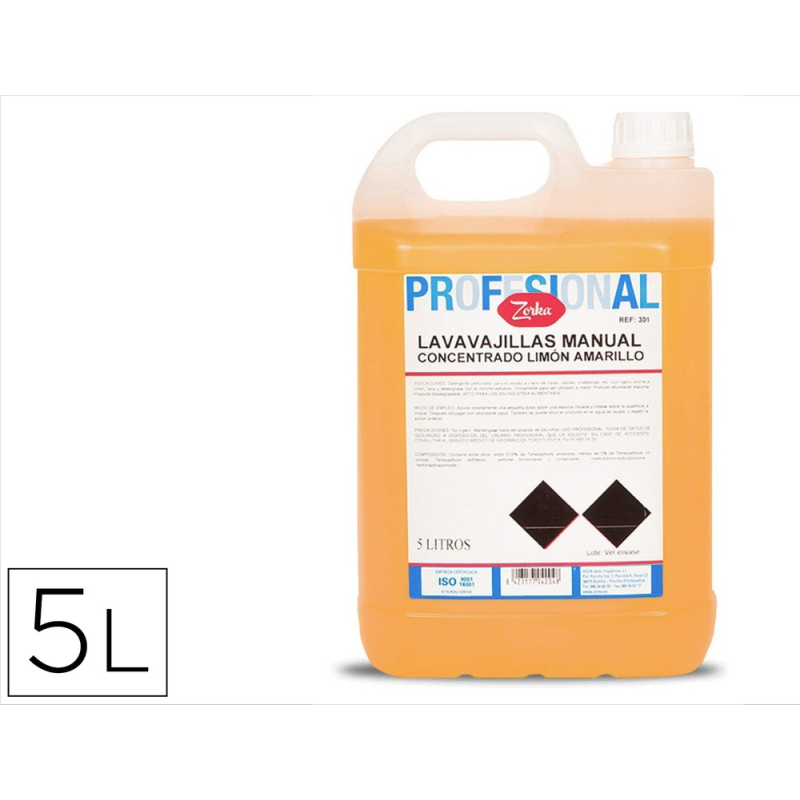 Lavavajillas manual zorka concentrado limon amarillo garrafa 5 litros