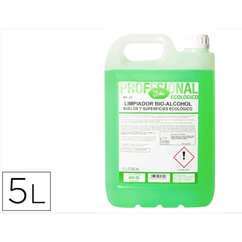 Limpiador multiusos zorka bio-alcohol ecologico suelos y superficies garrafa 5 litros