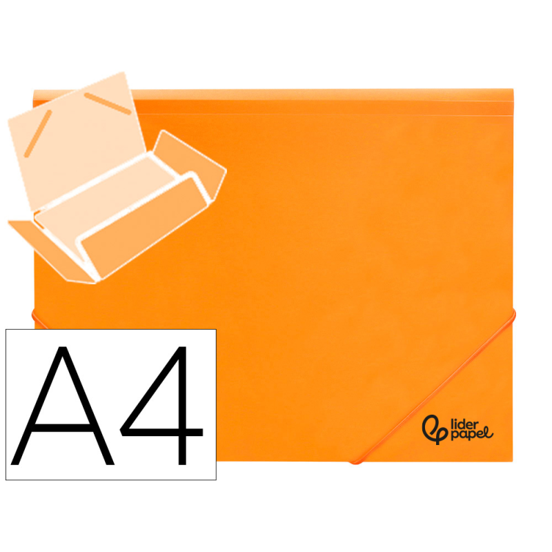 Carpeta liderpapel gomas tres solapas polipropileno din a4 color naranja opaco