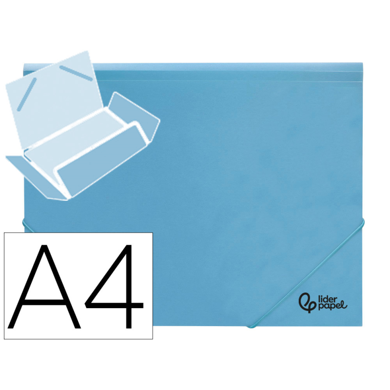 Carpeta liderpapel gomas tres solapas polipropileno din a4 color celeste opaco