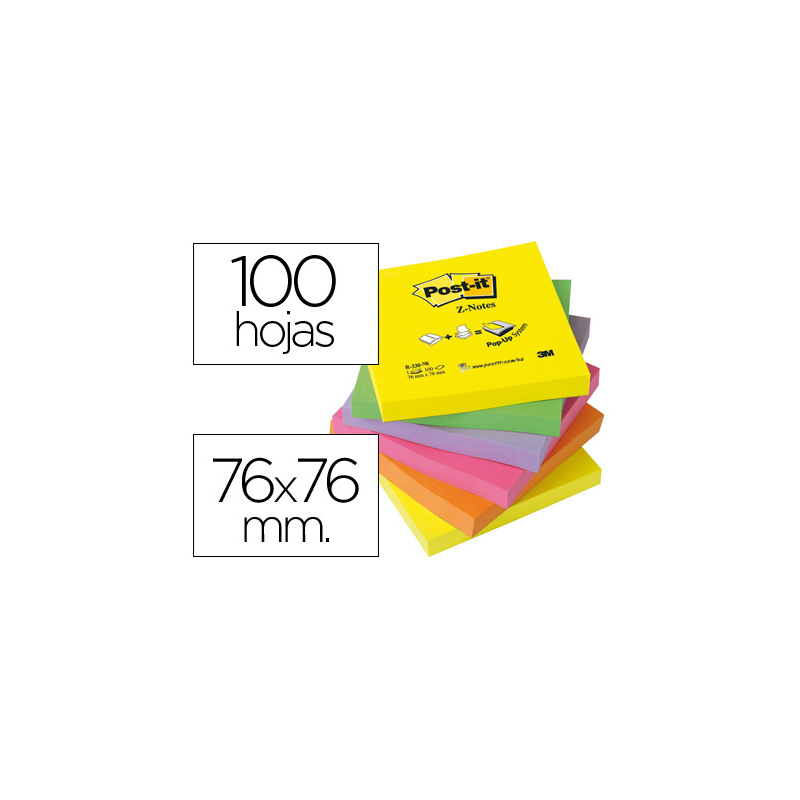 Bloc de notas adhesivas quita y pon post-it 76x76 mm z-notesultra intenso pack de 6 blocs surtido