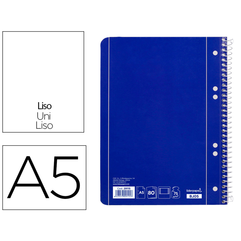 Cuaderno espiral liderpapel a5 micro serie azul tapa blanda 80h 75gr liso 6 taladros azul