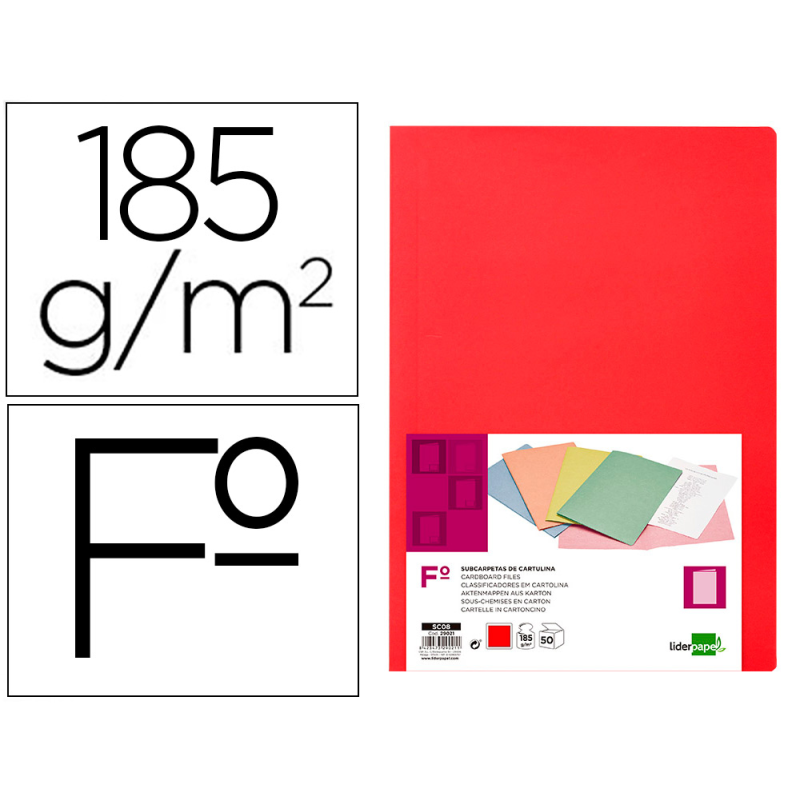 Subcarpeta liderpapel folio rojo intenso 180g/m2