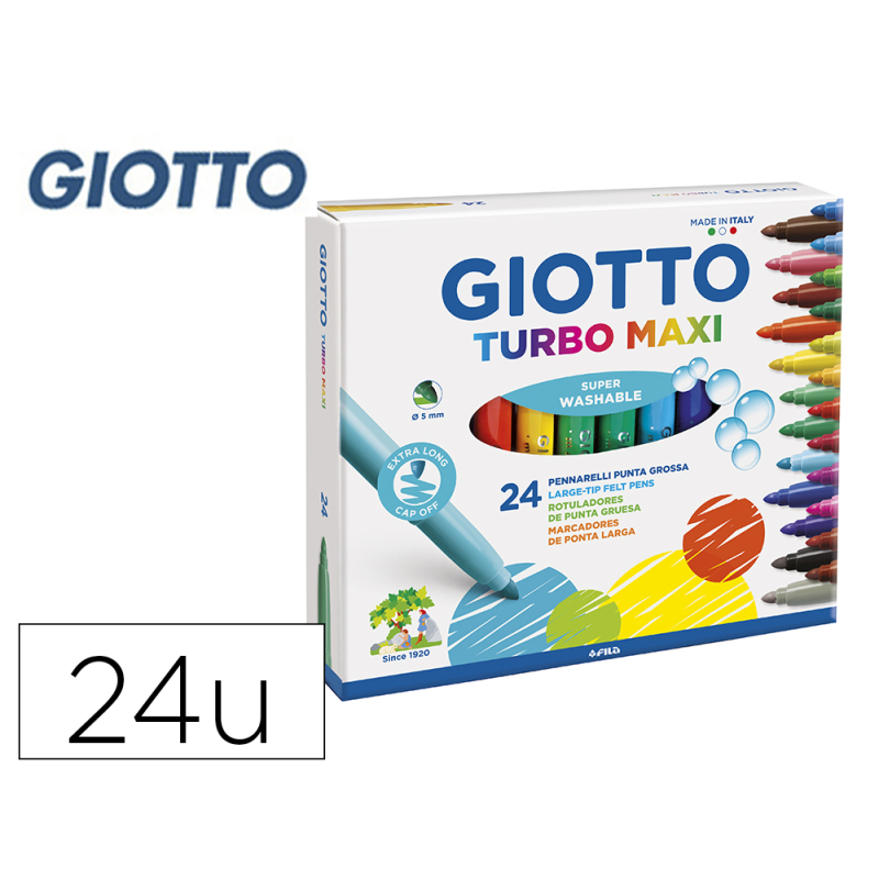 Rotulador giotto turbo maxi caja de 24 colores lavables con punta bloqueada