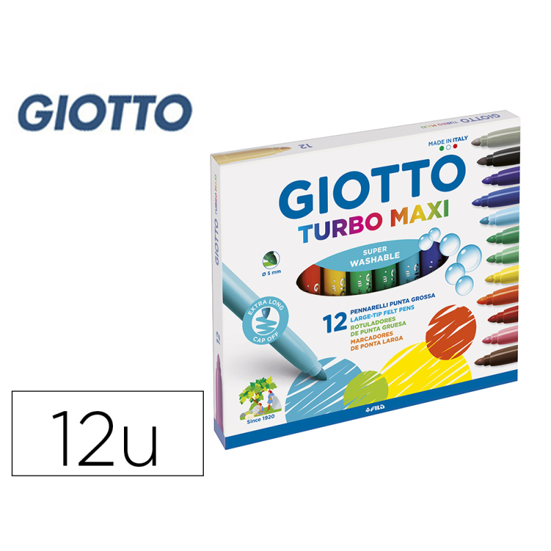 Rotulador giotto turbo maxi caja de 12 colores lavables con punta bloqueada