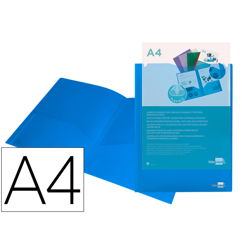 Carpeta liderpapel dossier dos bolsas canguro 45682 polipropileno din a4 azul
