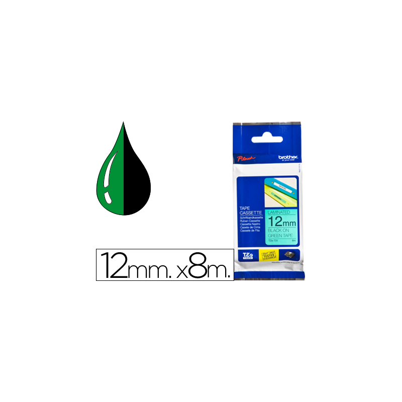 Cinta brother tze-731 verde-negro 12mm longitud 8 mt