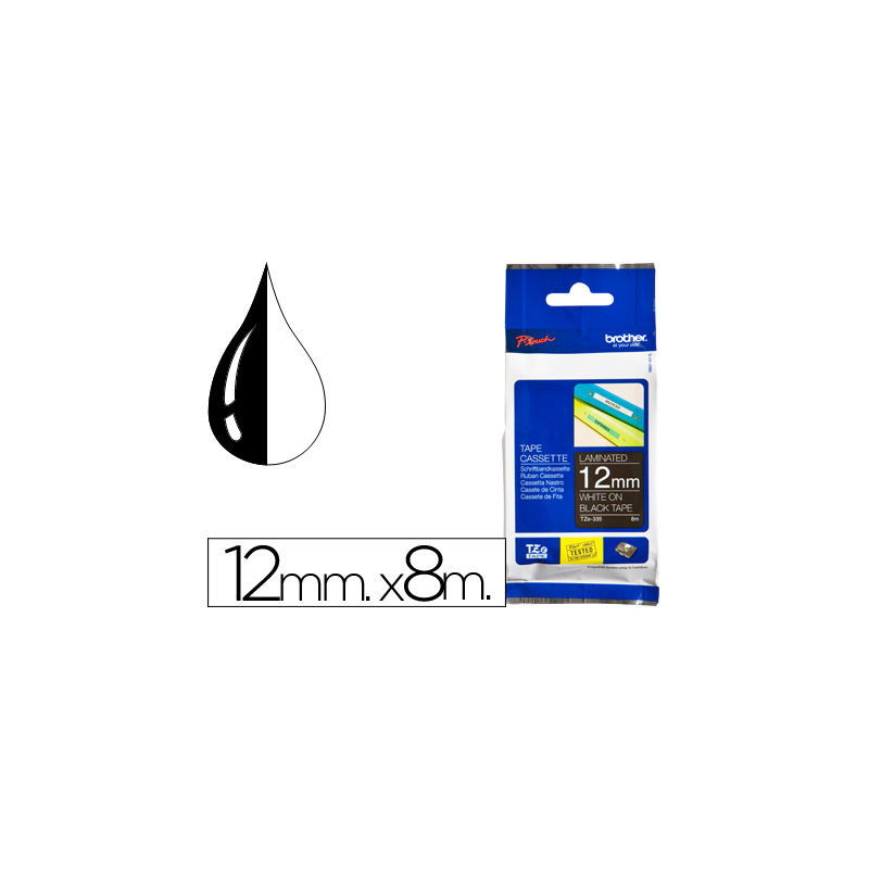 Cinta brother tze335 negro-blanco 12mm longitud 8mts