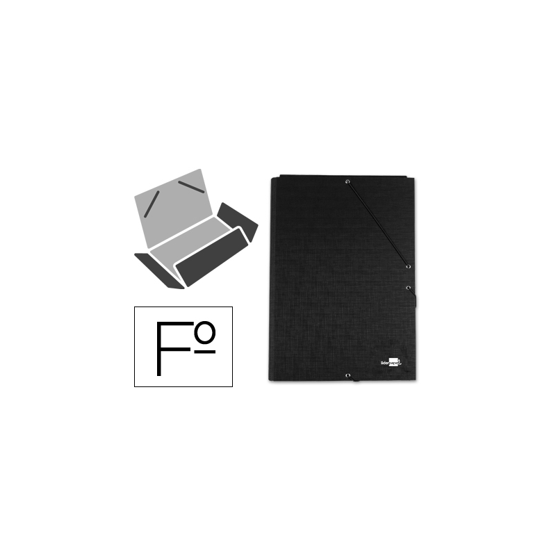 Carpeta liderpapel gomas tres solapas carton forrado folio color negro