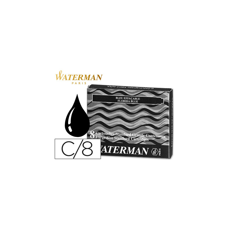 Tinta estilografica waterman negra caja de 8 cartuchos standard largos