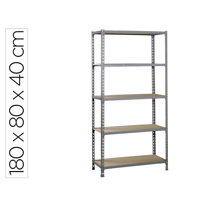 Estanteria metalica simonrack kit maderclick mini 5/400 color gris/madera 5 estantes 150 kg por estante 180x80x40cm