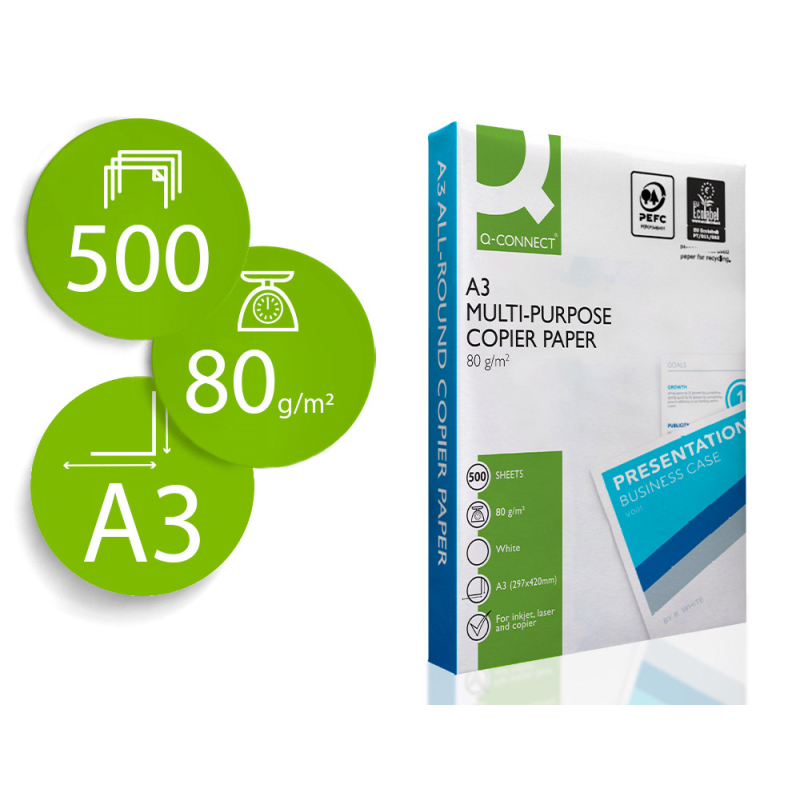 Papel fotocopiadora q-connect economy din a3 80 gramos paquete de 500 hojas