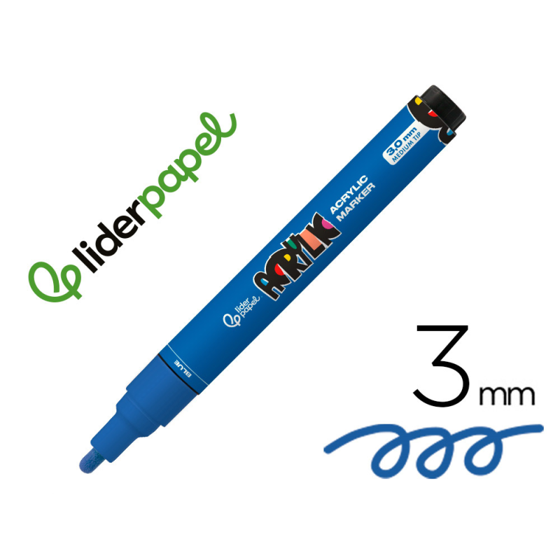 Rotulador liderpapel acrylic base agua todo tipo de superficie punta redonda 3 mm azul