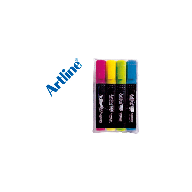 Rotulador artline fluorescente ek-660 punta biselada bolsa de 4 unidades colores surtidos