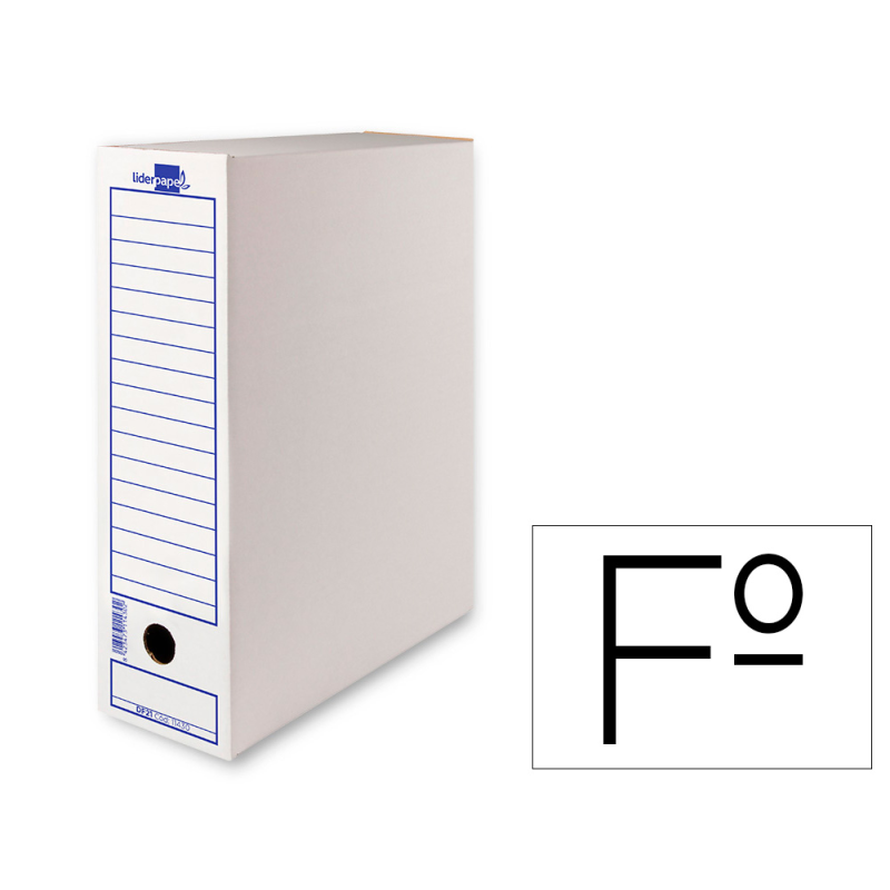 Caja archivo definitivo liderpapel folio carton reciclado 400g/m2 lomo 100 mm blanco 365x100x251 mm