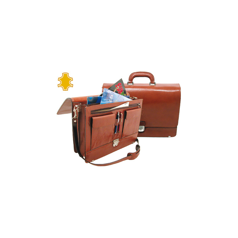 Cartera portafolios q-connect artesania de piel con broche 403x300x105 mm fabricada en ubrique