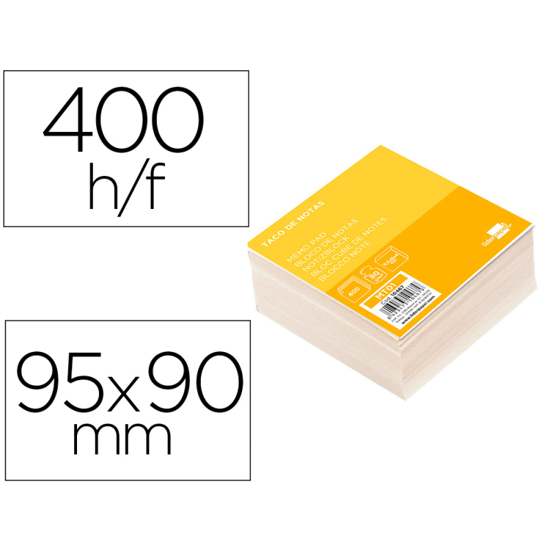 Taco papel liderpapel sin encolar blanco 400 hojas 95x90x40 mm 80 gr