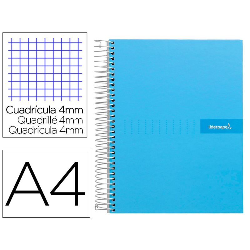 Cuaderno espiral liderpapel a4 crafty tapa forrada 80h 90gr cuadro 4mm con margen color celeste