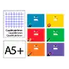 Libreta liderpapel pautaguia tapa cartoncillo 32h din a5+ 75gr cuadriculado pautado 6mm apaisada con margen 6 colores