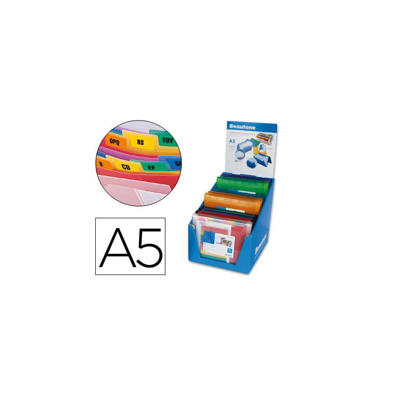 Carpeta liderpapel clasificador fuelle polipropileno a5 expositor de 12 unidades colores surtidos