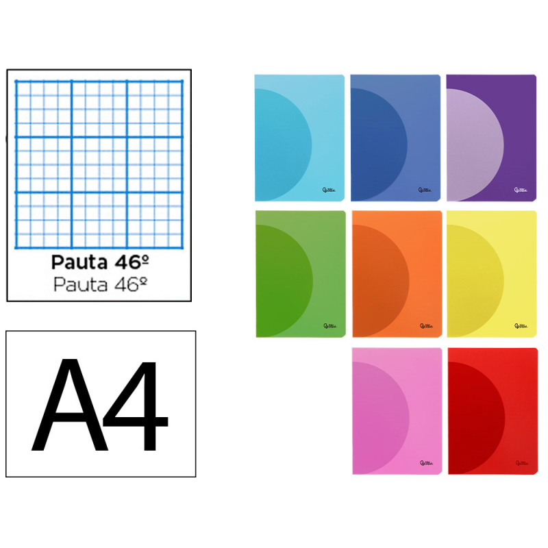 Libreta liderpapel 360 tapa de plastico a4 48 hojas 90gr rayado nº46 colores surtidos