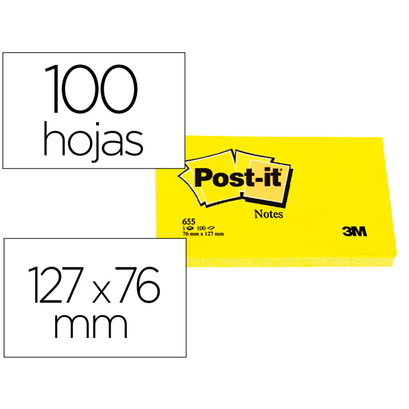 Bloc de notas adhesivas quita y pon post-it 76x127 mm con 100 hojas 655