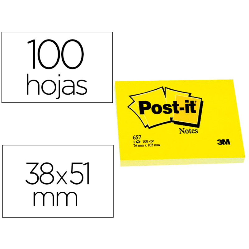 Bloc de notas adhesivas quita y pon post-it 38x51 mm con 100 hojas 653e