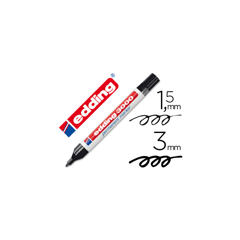Rotulador edding marcador permanente 3000 negro punta redonda 1,5-3 mm recargable
