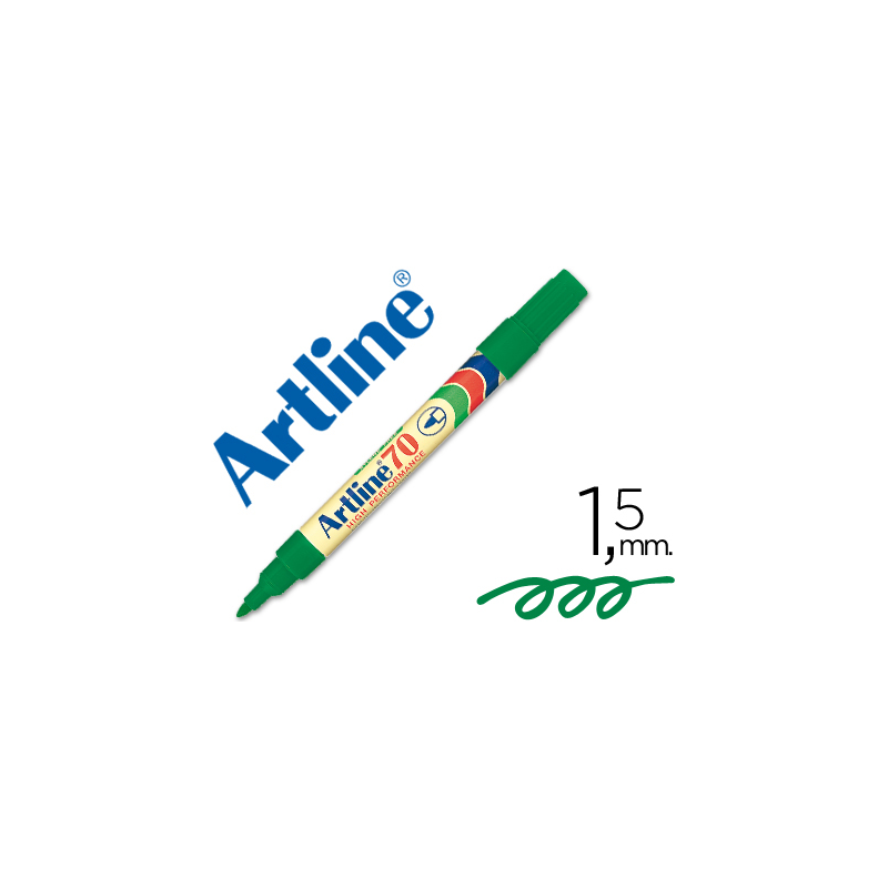 Rotulador artline marcador permanente ek-70 verde punta redonda 1.5 mm papel metal y cristal