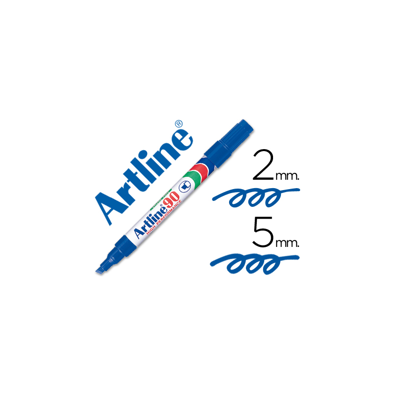 Rotulador artline marcador permanente ek-90 azul punta biselada 5 mm papel metal y cristal