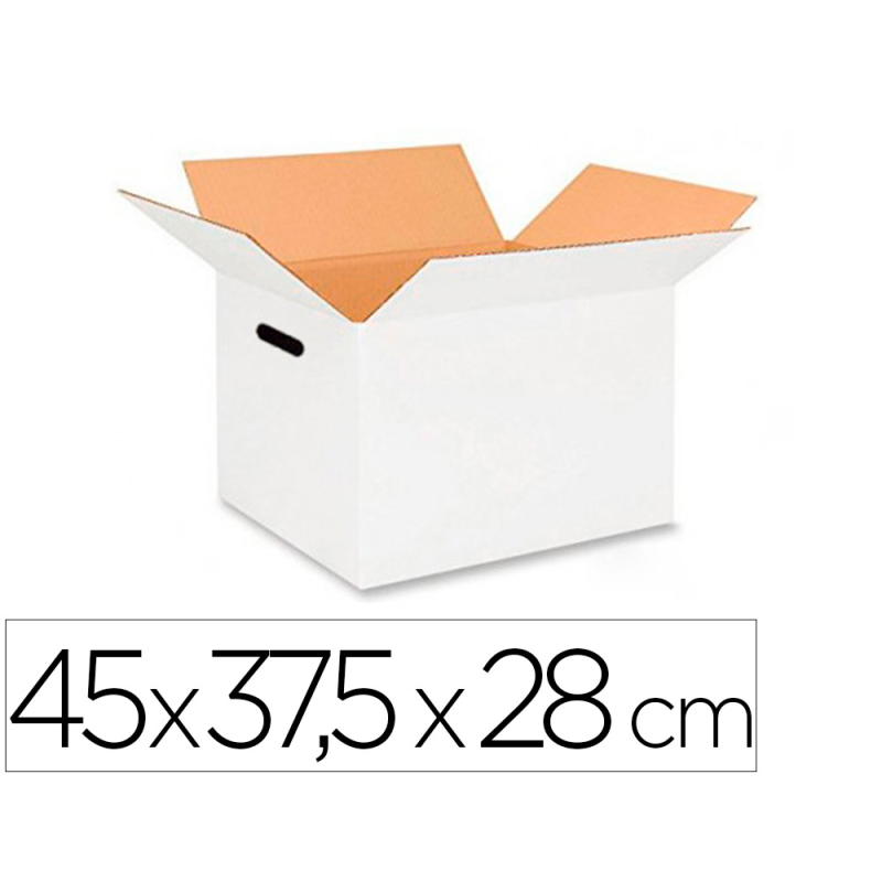 Caja para embalar q-connect americana ultra resistente con asas carton canal doble 7 mm color blanco 450x280x375 mm